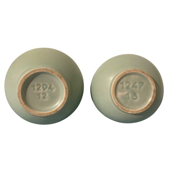 Matte Green Minimalist Pottery Ceramic Vases Vintage Set Of 2 - Picture 6 of 8